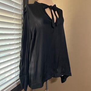 Express Elegant Black long sleeve Blouse with Tie Detail